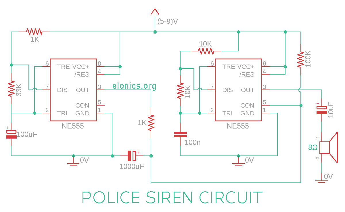 Make Police Siren Circuit Using 555 Timer Transistors